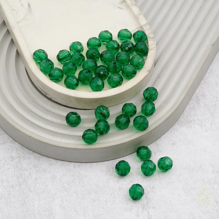 2024 Бусины пластиковые, акрил, прозрач. в цвете, граненые круглые, 10мм, 25гр, Astra&Craft (59 темно-зеленый)