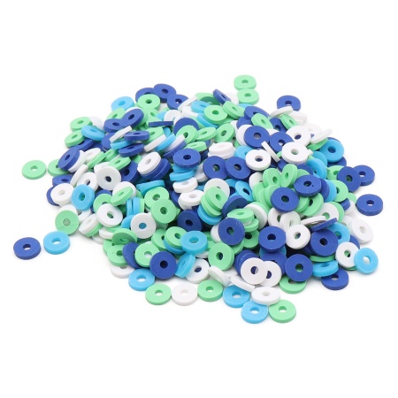 Бусины плоские из полимерной глины 6мм 20г, Astra&Craft (B3 синий, зеленый, белый микс)