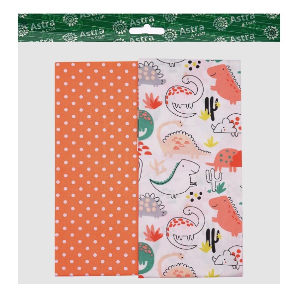 PAT02-03 Набор тканей 'Динозаврики' оранжевый (100% хлопок) 50*50см, 2шт/упак, Astra&Craft