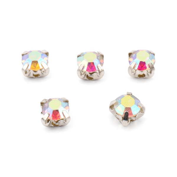 СЦ001ДС44 Хрустальные стразы в цапах круглые (серебро) белый (с покрытием), 4 мм, 29-30 шт/упак