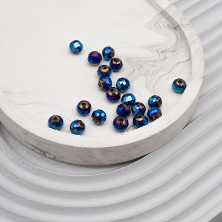 11379 Бусины стеклянные, гальваника, граненые, круглые, 6мм, 20шт/упак (1-голубой)