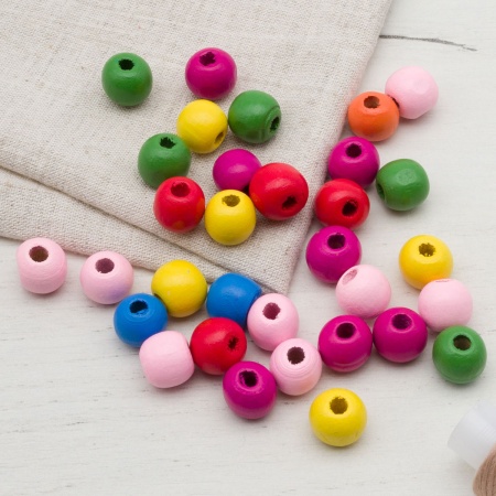 4AR399 Бусины деревянные, цветной микс, круглые, 12мм, 18гр, 30шт/упак, Astra&Craft (яркий микс)