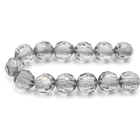 2023 Бусины пластиковые, акрил, прозрач. в цвете, граненые круглые, 8мм, 25гр, Astra&Craft (88 серый)