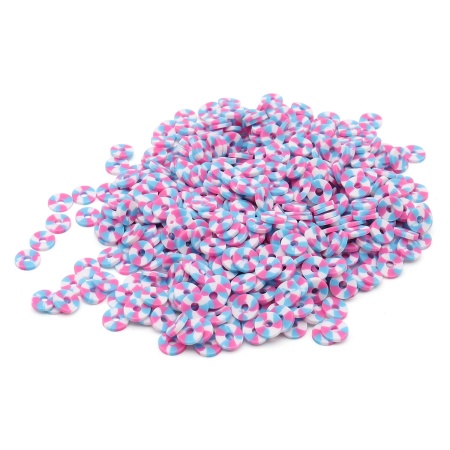 Бусины плоские из полимерной глины 6мм 20г, Astra&Craft (B36 малиновый, белый, голубой пестрый микс)