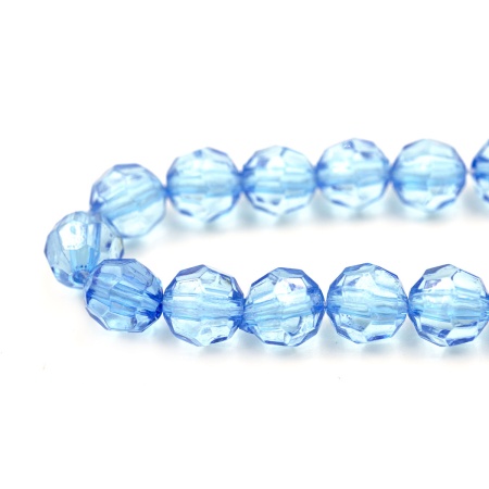 2023 Бусины пластиковые, акрил, прозрач. в цвете, граненые круглые, 8мм, 25гр, Astra&Craft (33 голубой)