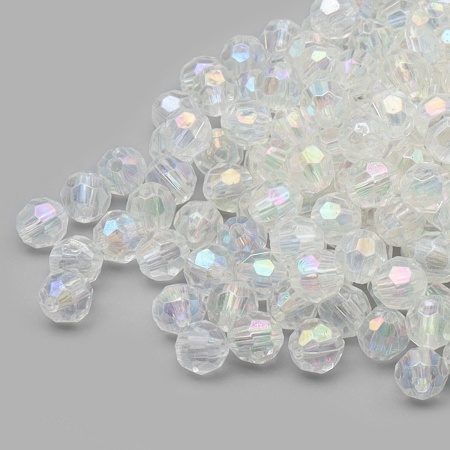 2022 Бусины пластиковые, акрил, прозрач. в цвете, граненые круглые, 6мм, 25гр, Astra&Craft (1AB прозрачный/голограмма)