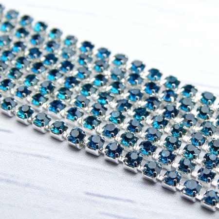 ЦС004СЦ2 Стразовые цепочки (серебро), цвет: лазурный, размер 2 мм, 30 см/упак.