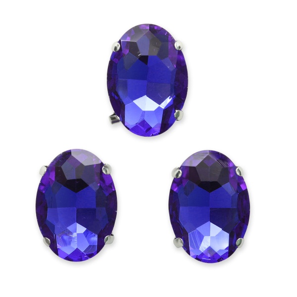 ОЦ011НН1318 Хрустальные стразы в цапах овальной формы, сапфир 13х18 мм, 3 шт.