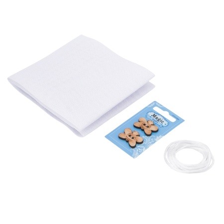 Рогожка 48*45 см с атласным шнуром 1 м, цвет белый, в подарок деревянные пуговицы