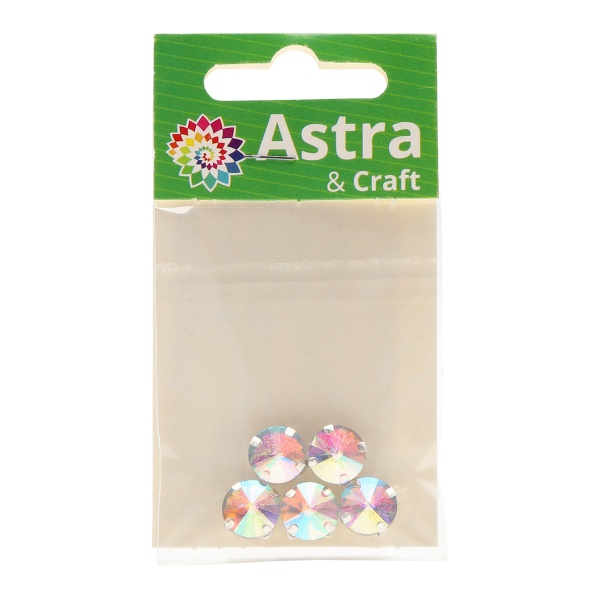 РЦ002НН10 Хрустальные стразы в цапах круглой формы, белый c AB покрытием 10 мм, 5 шт. Astra&Craft