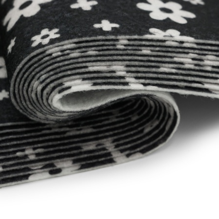 Фетр листовой мягкий с рисунком 'Цветочки', 1.0мм, 20х27см, 10 шт/упак, Astra&Craft (YF659/AF870 черный)