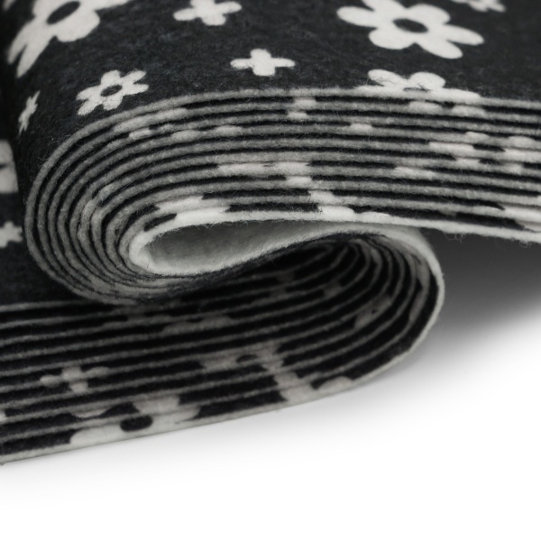 Фетр листовой мягкий с рисунком 'Цветочки', 1.0мм, 20х27см, 10 шт/упак, Astra&Craft (YF659/AF870 черный)