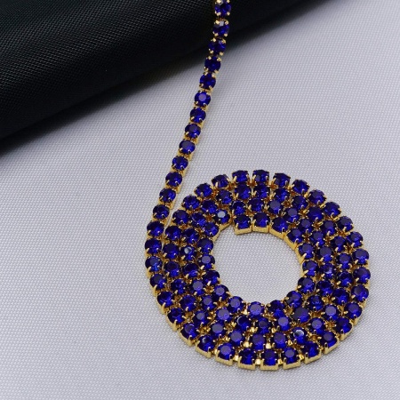 ЦС005ЗЦ2 Стразовые цепочки (золото), цвет: сапфир, размер 2 мм, 30 см/упак.