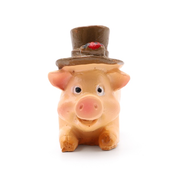 AS15-02, Миниатюра. Свинка в коричневой шляпе с монетой 3,6*3,2*2см