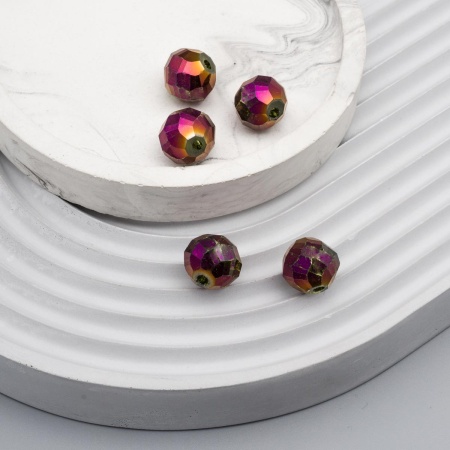 11394 Бусины стеклянные, гальваника, граненые, круглые, 12мм, 5шт/упак (4-фиолет)