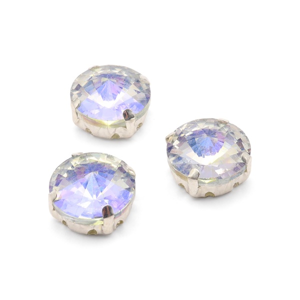 РЦ003НН12 Хрустальные стразы в цапах круглой формы, белый c внутренним AB покрытием 12 мм, 3 шт, Astra&Craft