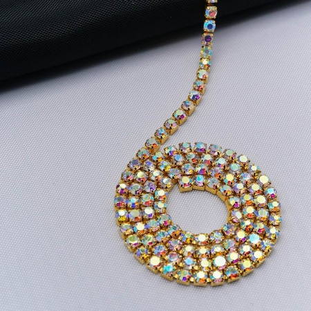 ЦС002ЗЦ2 Стразовые цепочки (золото), цвет: белый с AB покрытием, размер 2 мм, 30 см/упак.