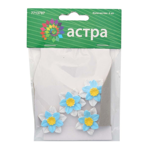 LR15-4618 Декор для рукоделия 'Цветок', бело-голубой, 4 шт/упкк
