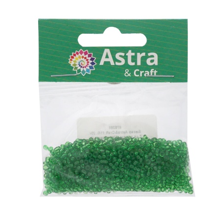 Бисер, (стекло), 11/0, упак./20 гр., Astra&Craft (7 св.зеленый/прозрачный)