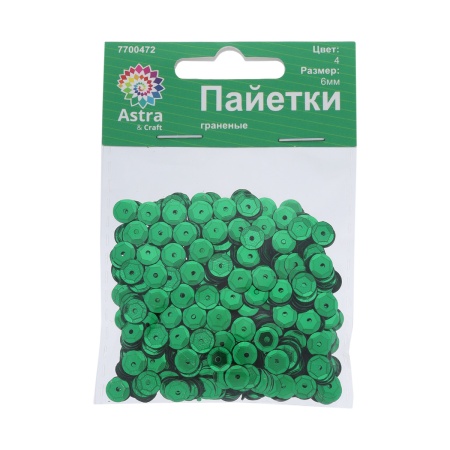 Пайетки граненые, 6 мм, упак./10 гр., Astra&Craft (4 зеленый)