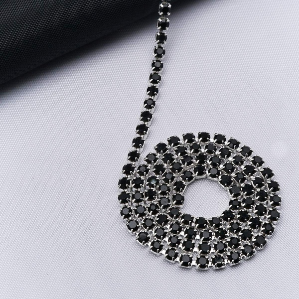 ЦС012СЦ2 Стразовые цепочки (серебро), цвет: черный, размер 2мм, 30см\упак