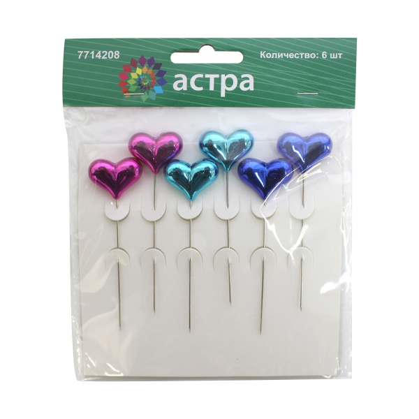 HR2728 Булавки для квилтинга с цветными сердечками, 6 шт/упак, Astra&Craft