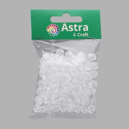 Бусины пластиковые, акрил, прозрач. в цвете, граненые круглые, 10мм, 25гр, Astra&Craft (MG.3241.17 прозрачный)