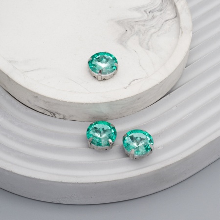 РЦ035НН12 Хрустальные стразы круглой формы в цапах 'риволи', бирюзовый, 12 мм, 3 шт.