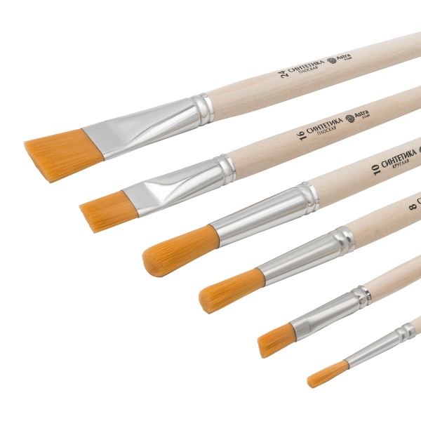 Набор кистей №2, синтетика (плоская №8,16,24, круглая №4,8,10), 6шт/уп, Astra&Craft