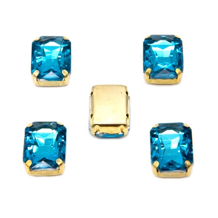 ПЦ008НН1014 Хрустальные стразы в цапах прямоугольные (золото) ярко-голубой 10*14мм, 5шт/упак Astra&Craft