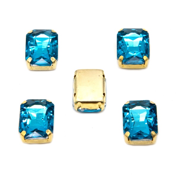 ПЦ008НН1014 Хрустальные стразы в цапах прямоугольные (золото) ярко-голубой 10*14мм, 5шт/упак Astra&Craft