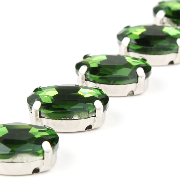 ОЦ008НН1014 Хрустальные стразы в цапах овальной формы, зеленый 10х14 мм, 5 шт.