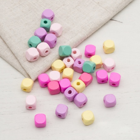 4AR397 Бусины деревянные, цветной микс, куб, 10мм, 18гр, 35шт/упак, Astra&Craft (Светлый микс)