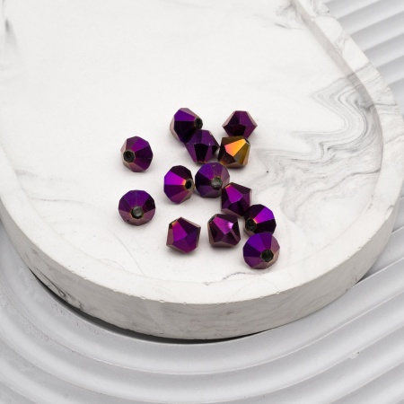11305 Бусины стеклянные, гальваника, граненые, биконус, 8mm, 13шт/упак (4-фиолет)