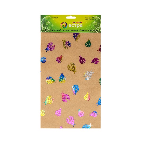 Фетр листовой мягкий ассорти с рисунком 'Божьи коровки', 1.0мм, 20х30см, 3 шт/упак, Astra&Craft