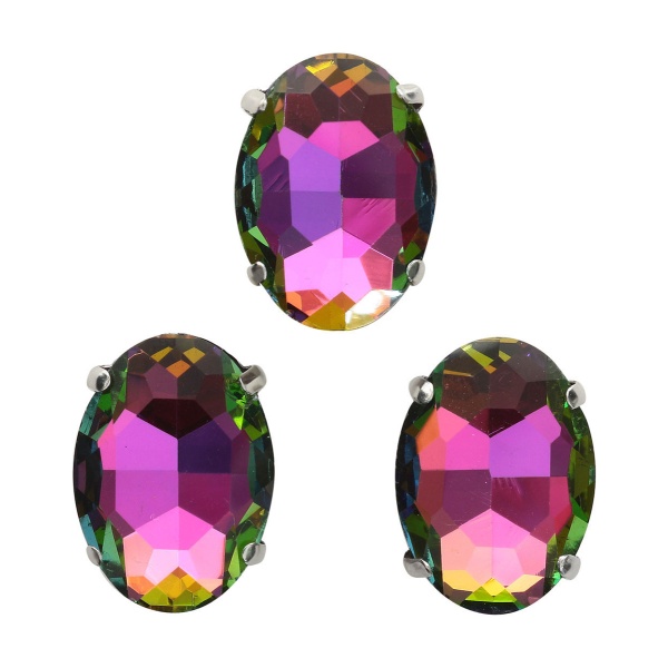 ОЦ003НН1318 Хрустальные стразы в цапах овальной формы, радужный 13х18 мм, 3 шт.