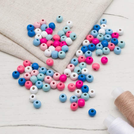 4AR396 Бусины деревянные, цветной микс, круглые, 8мм, 18гр, 100шт/упак, Astra&Craft (Сине-розовый микс)