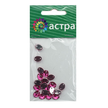 Стразы пришивные, акриловые, 6*8мм, 20шт/упак (овальные) Astra&Craft (02 фуксия)