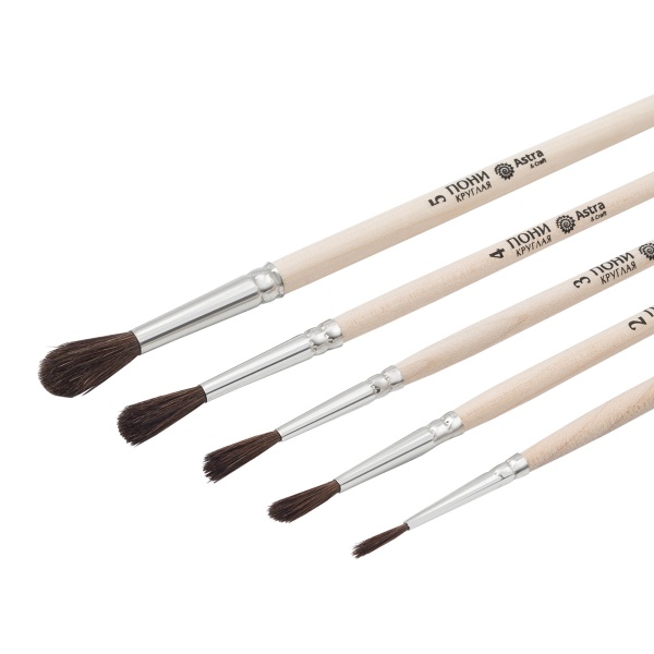 Набор кистей №1, пони (круглая №1,2,3,4,5), 5шт/уп, Astra&Craft