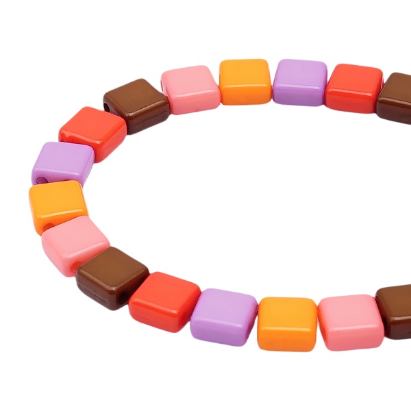 7429 Бусины пластиковые с двойным отверстием, микс цвета, плоский квадрат, 6*6*3мм, 50гр Astra&Craft (Яркий)