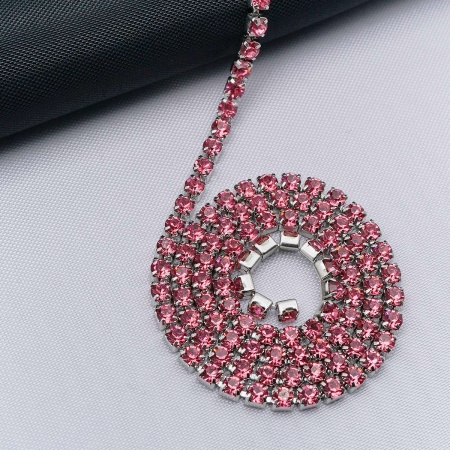 ЦС006СЦ2 Стразовые цепочки (серебро), цвет: розовый, размер 2 мм, 30 см/упак.