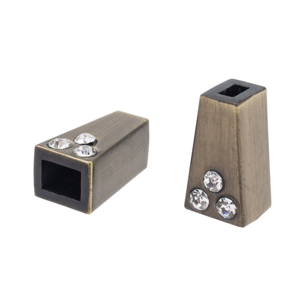 Концевик для шнура металлический со стразами, 11*6,5мм 4-х гран., d=2,5/4мм, 4шт, бронза