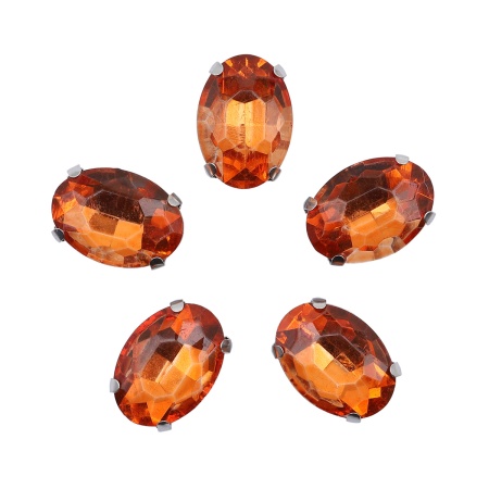 ОЦ020НН1014 Хрустальные стразы в цапах овальной формы, оранжевый 10х14мм, 5шт