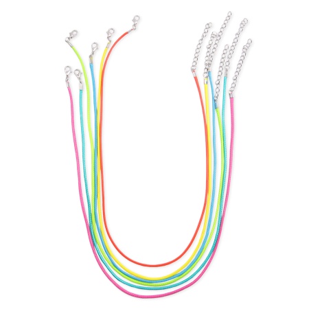 65236 Набор вощеных шнурков для кулонов и подвесок с замком 45см, d-2мм, 6шт, неоновый