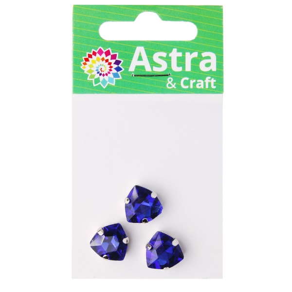 ТЦ011НН12 Хрустальные стразы в цапах треугольные (серебро) сапфир 12мм, 3шт/упак Astra&Craft