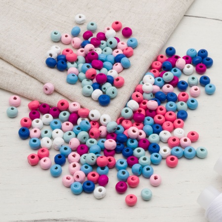 4AR398 Бусины деревянные, цветной микс, круглые, 6мм, 18гр, 250шт/упак, Astra&Craft (Сине-розовый микс)