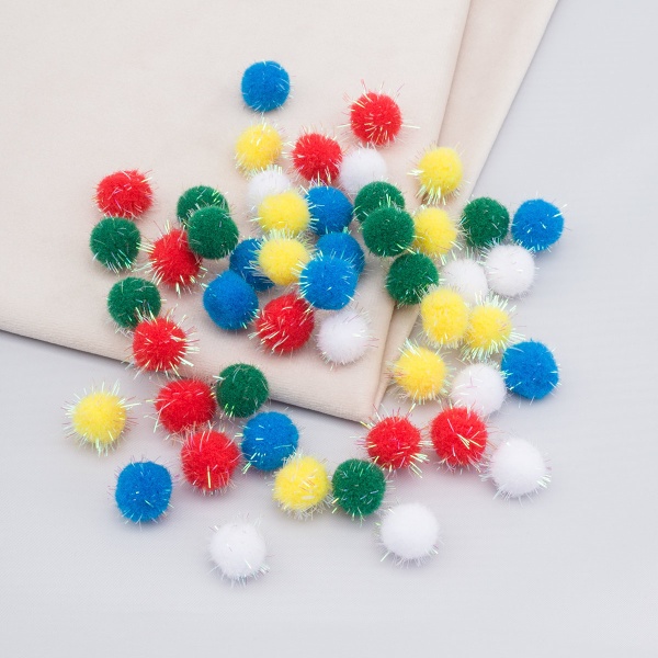 Помпоны с блестками 'Цвета радуги', 15мм, 5 цветов, 50шт, Astra&Craft