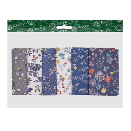 PAT06-01 Набор тканей 'Цветочный принт' серо-голубой (100% хлопок), 50*50см, 6шт/упак, Astra&Craft