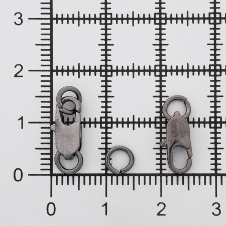 4AR238 Замок для бус карабин с кольцами 12мм, 5шт/упак, Astra&Craft (Черный никель)