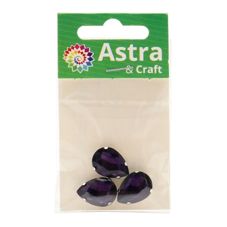 АЦ020НН1318 Хрустальные стразы в цапах формы 'капля', фиолетовый 13*х18, 3 шт.